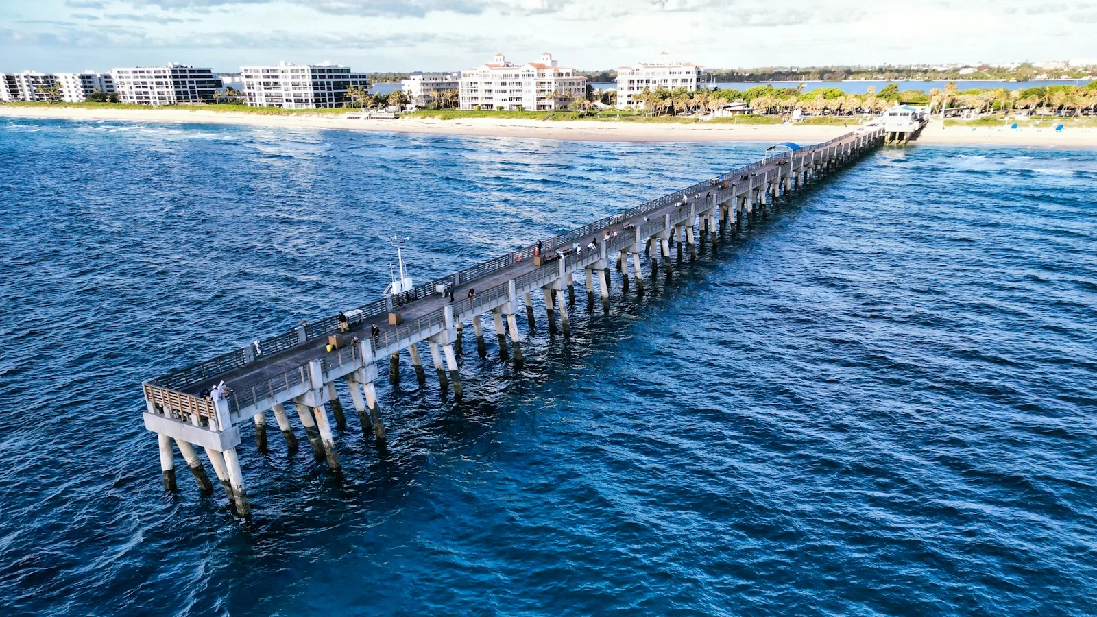 Aerial view along the fishing pier toward Lake Worth Beach